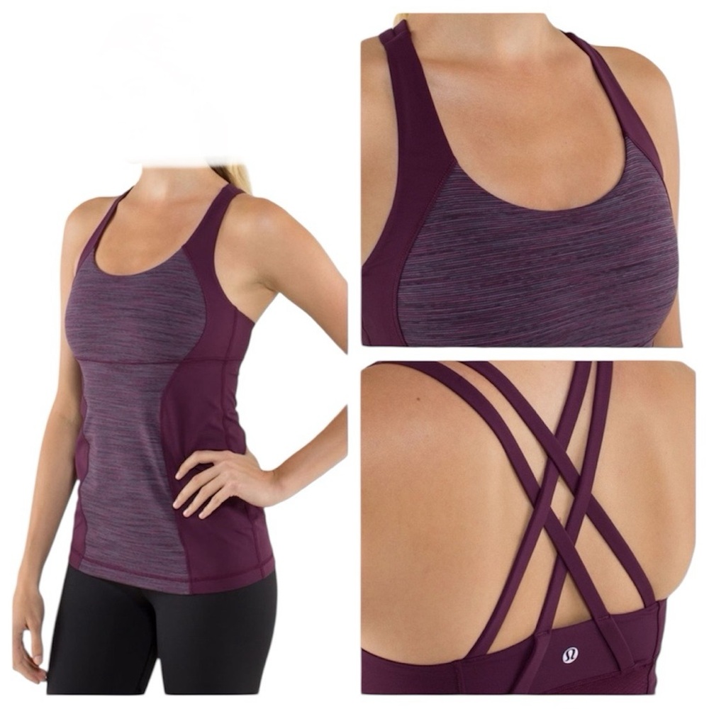 Lululemon Athletica Energy Criss Cross Tank Top Striped Plum Purple
